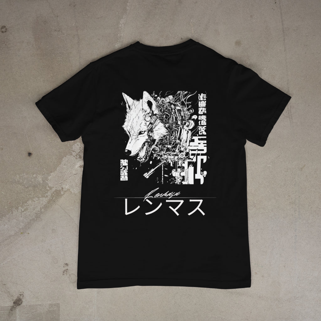 Ironfang Hoodie – Unleash your bold side with this cybernetic wolf design, accented by Japanese kanji and the Renmasu logo. Premium comfort meets futuristic streetwear.