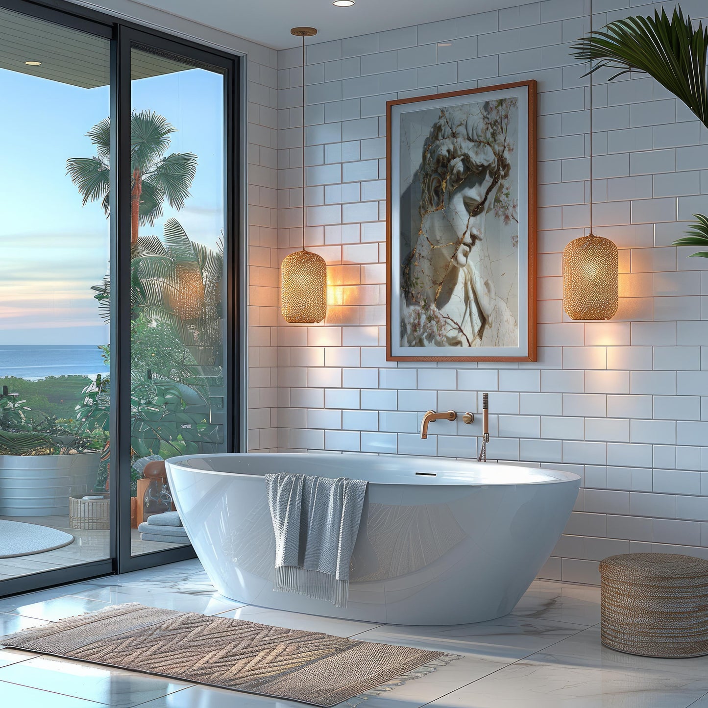 Cracked Marble David with Gold Veins & Blossoms