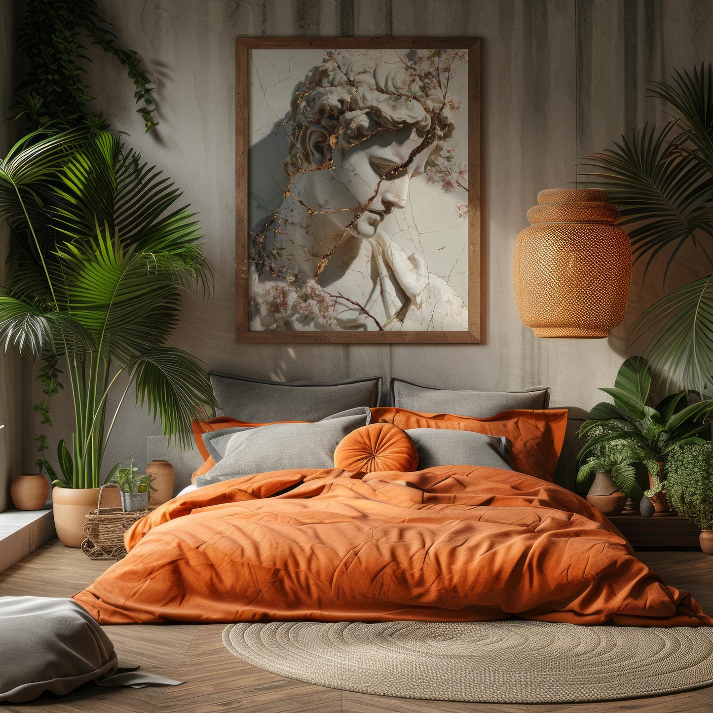 Cracked Marble David with Gold Veins & Blossoms