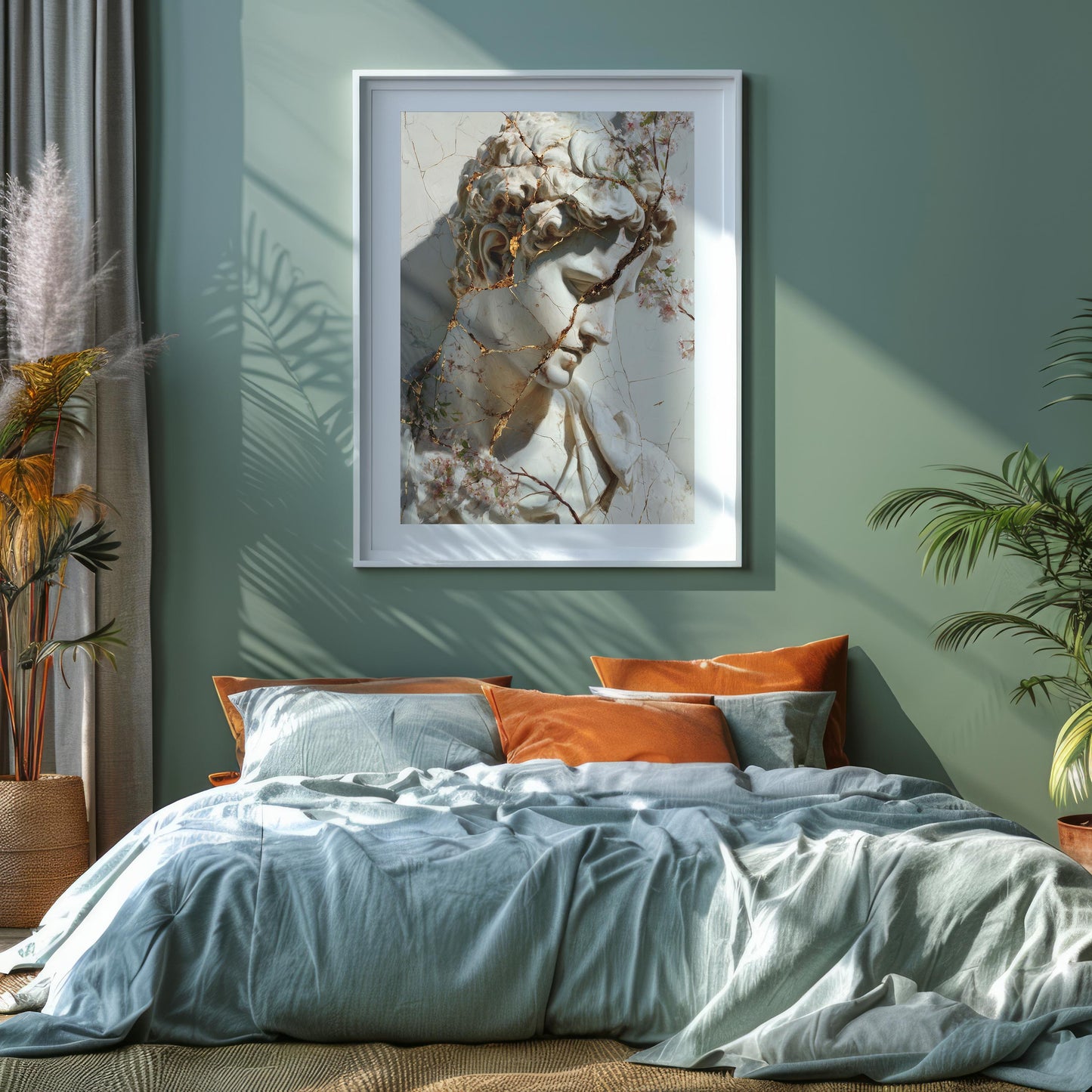 Cracked Marble David with Gold Veins & Blossoms