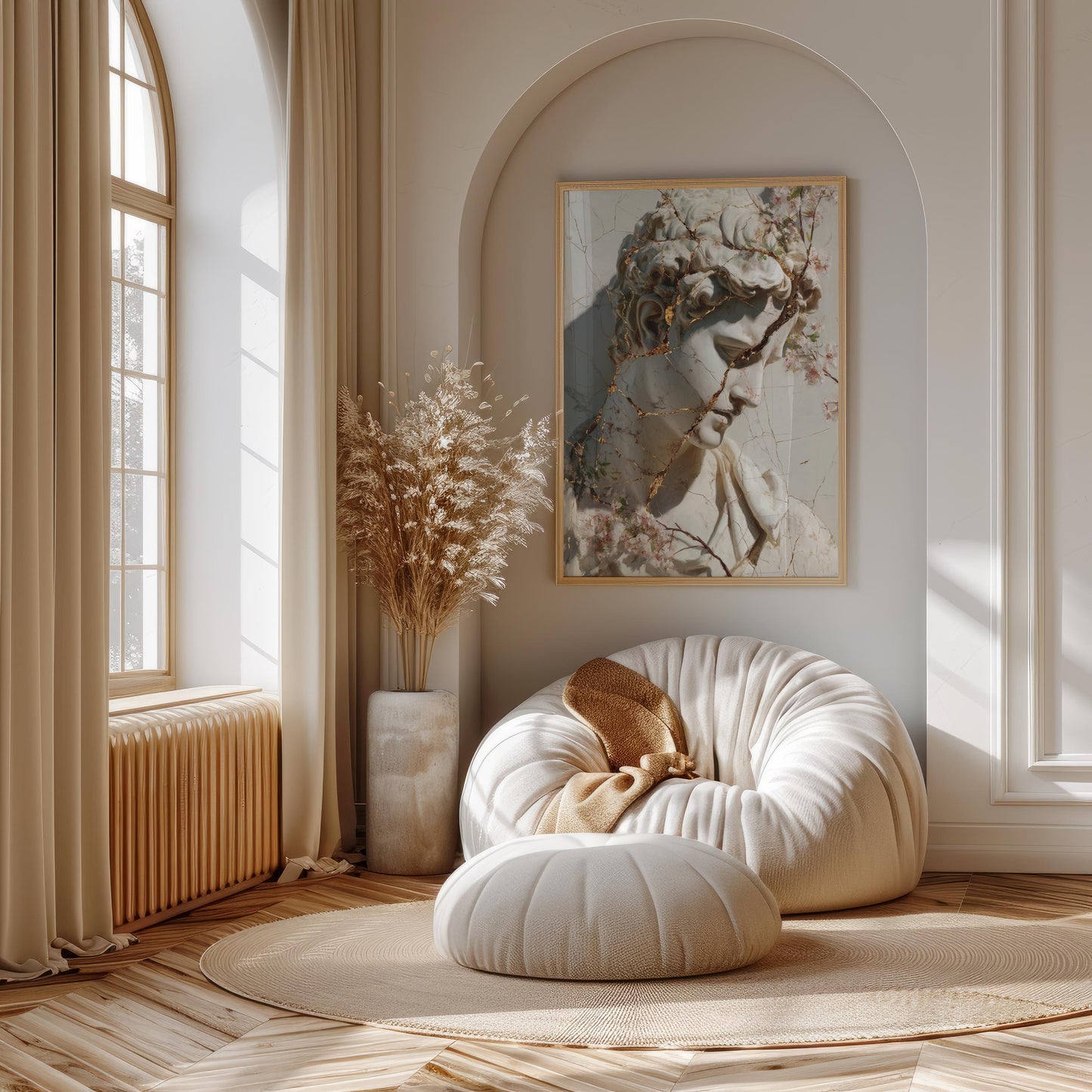 Cracked Marble David with Gold Veins & Blossoms