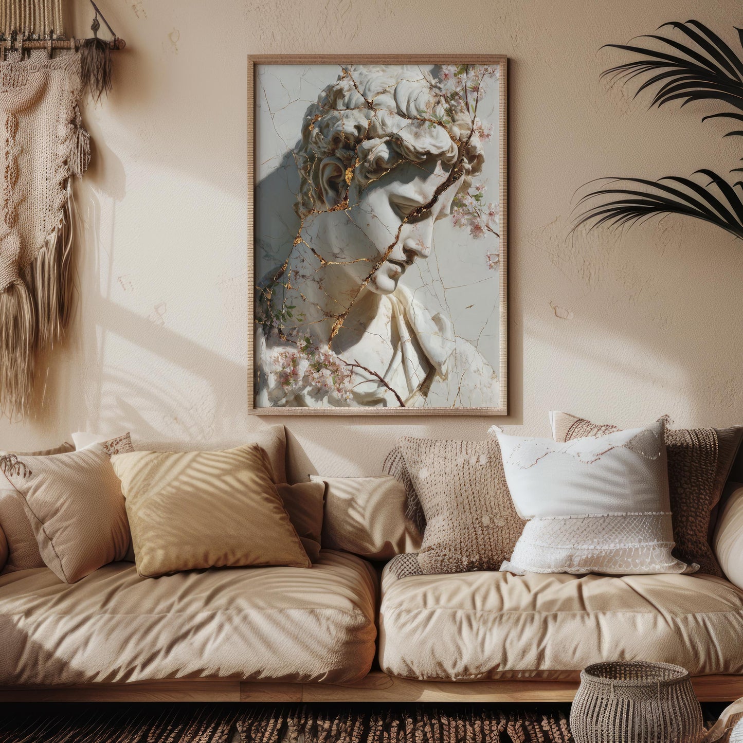 Cracked Marble David with Gold Veins & Blossoms