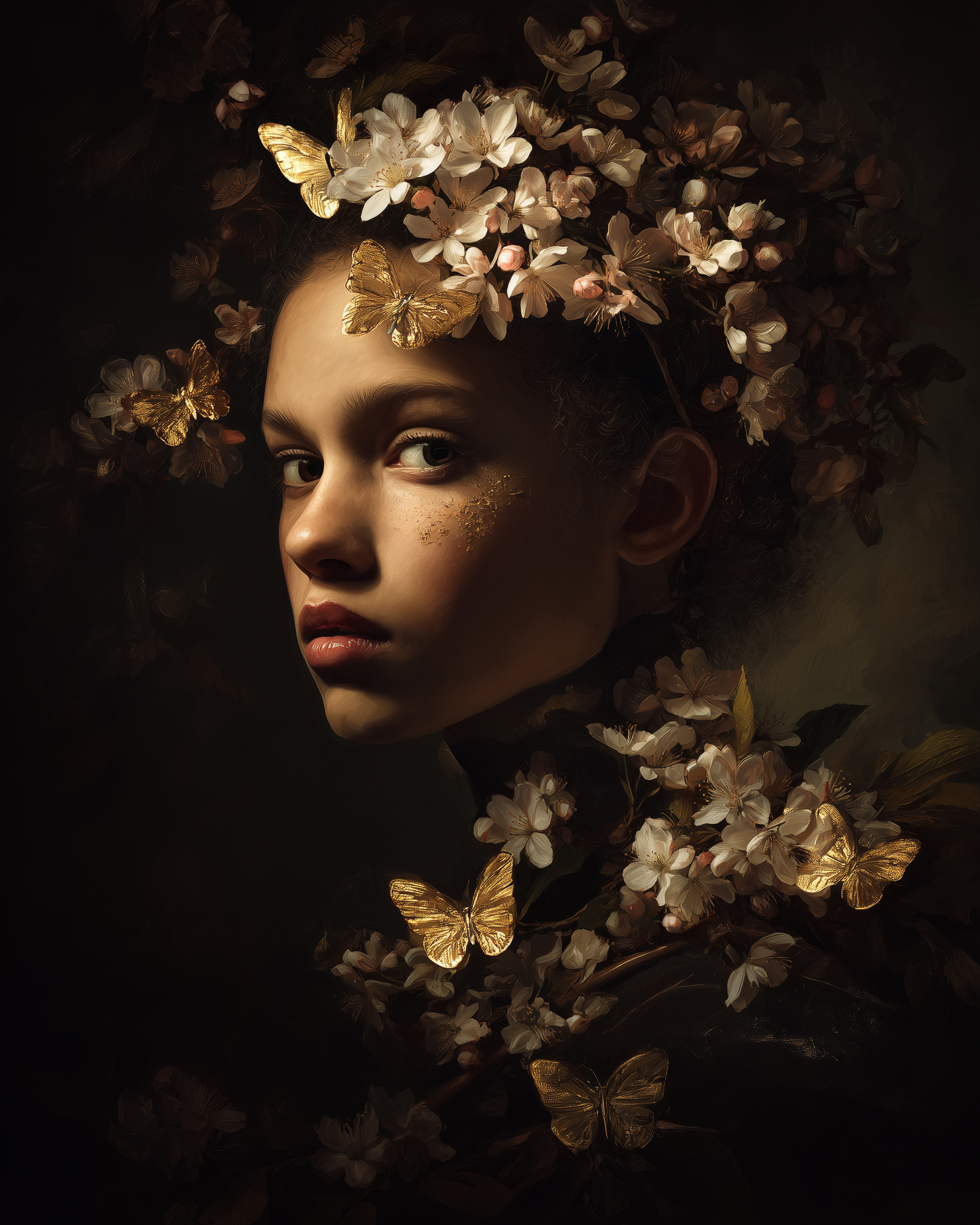 Portrait with Gold Butterflies & Floral Crown