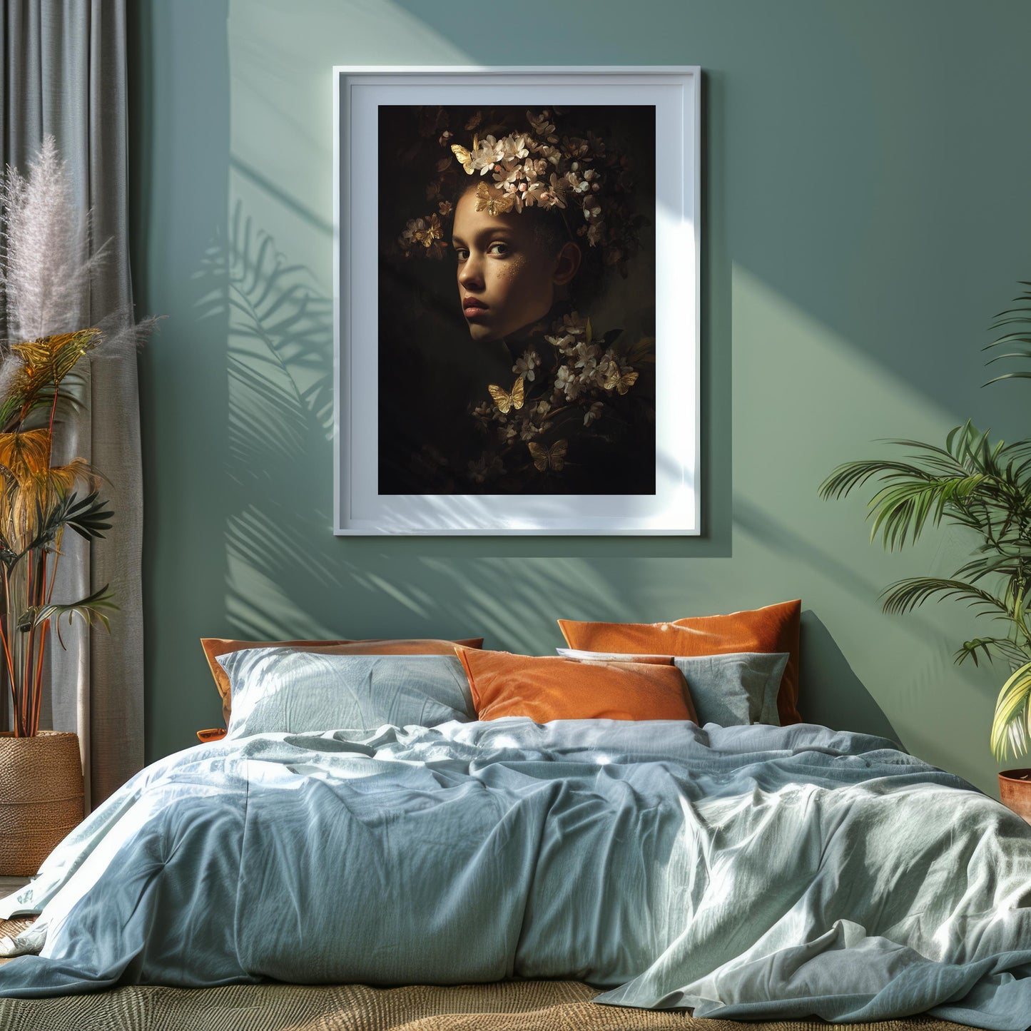 Portrait with Gold Butterflies & Floral Crown