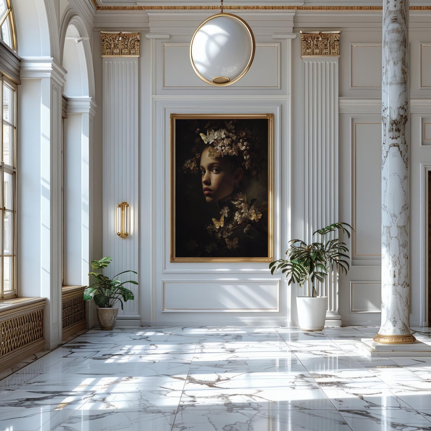 Portrait with Gold Butterflies & Floral Crown