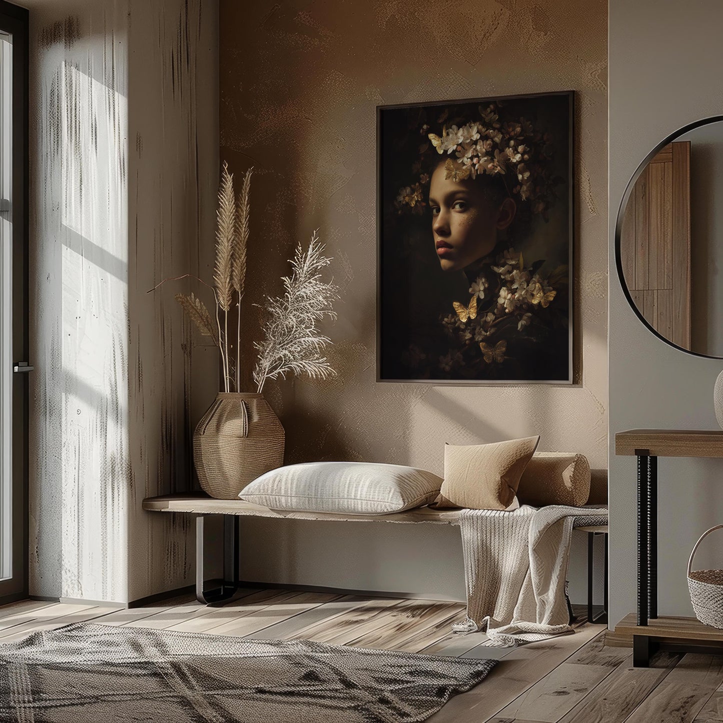 Portrait with Gold Butterflies & Floral Crown