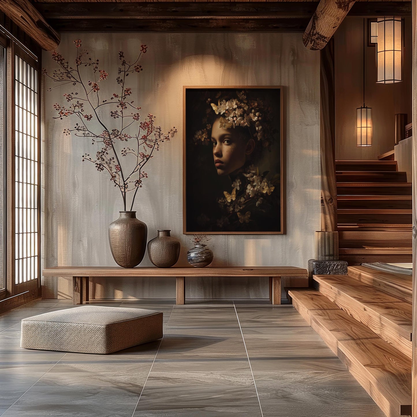 Portrait with Gold Butterflies & Floral Crown