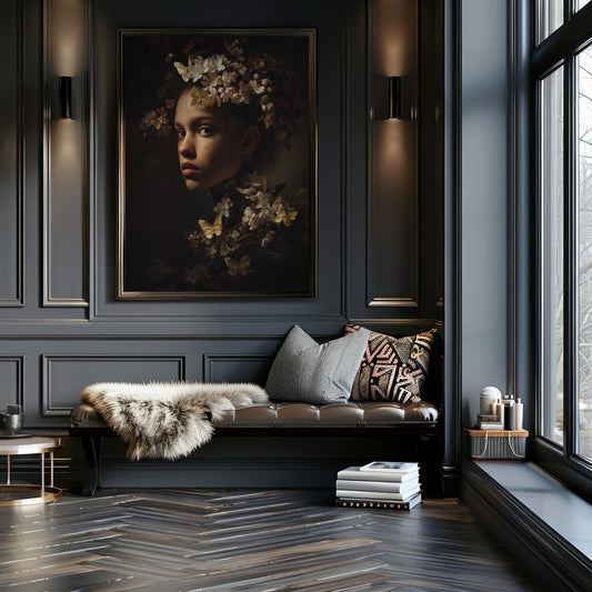 Portrait with Gold Butterflies & Floral Crown