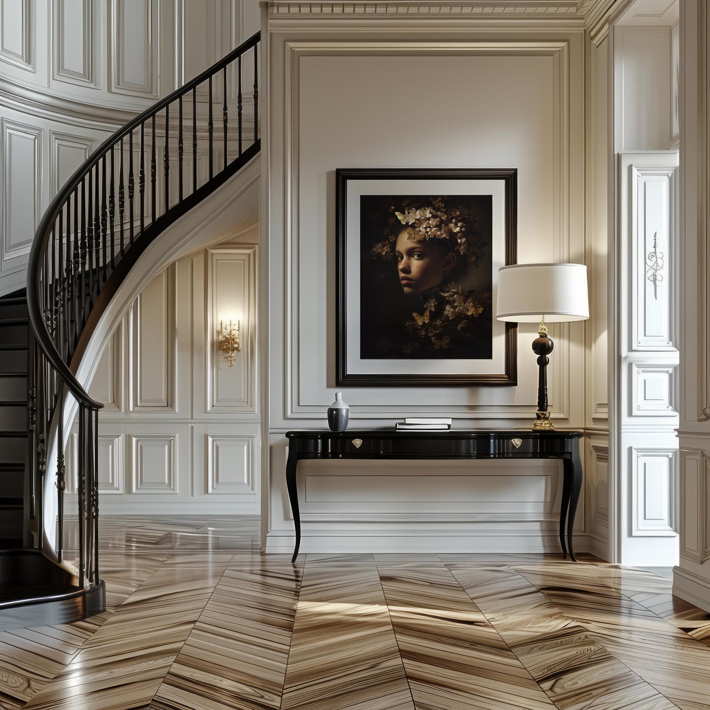 Portrait with Gold Butterflies & Floral Crown