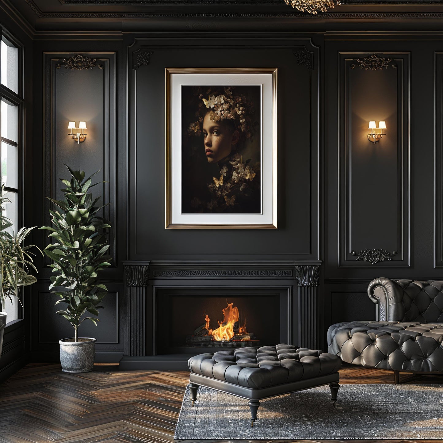 Portrait with Gold Butterflies & Floral Crown