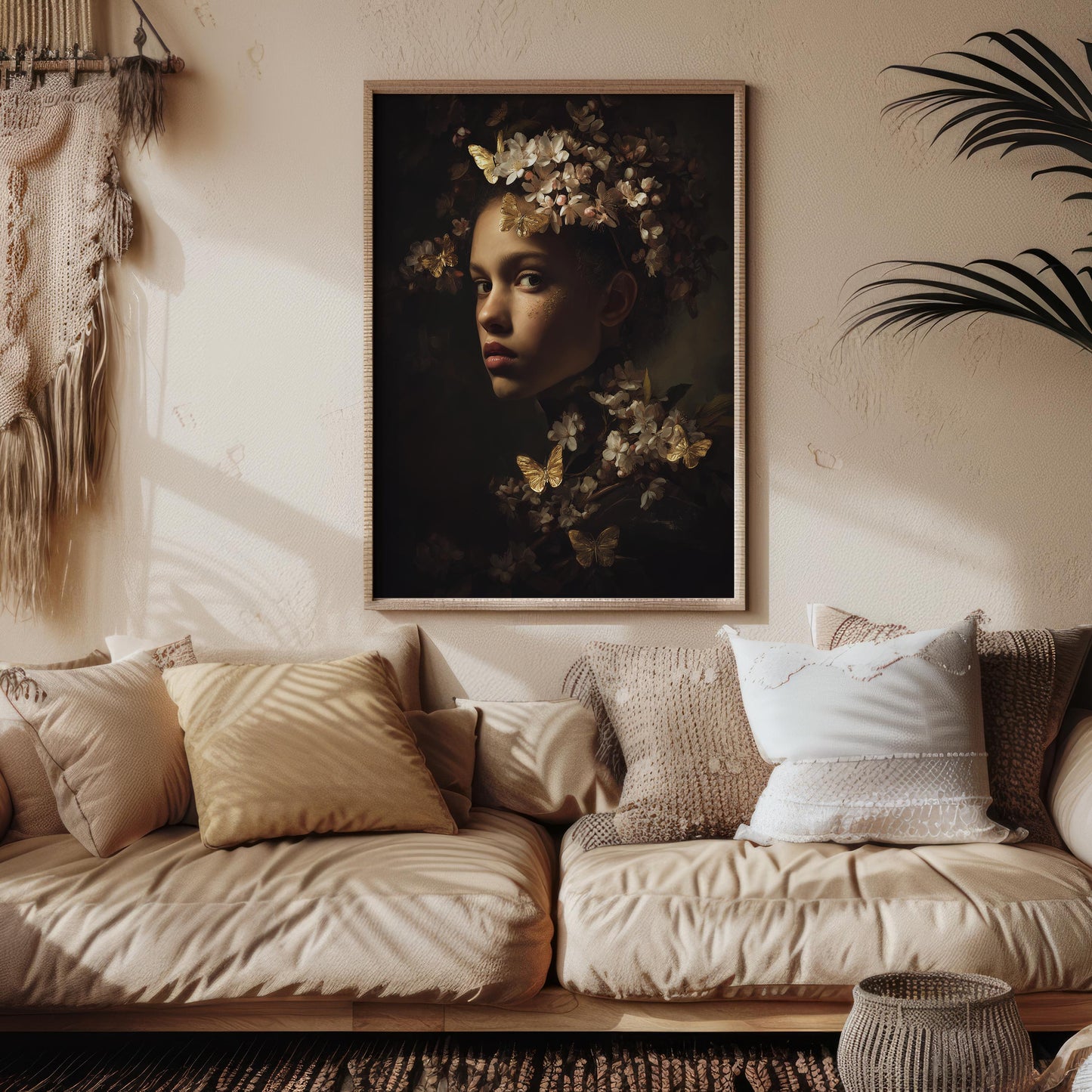 Portrait with Gold Butterflies & Floral Crown