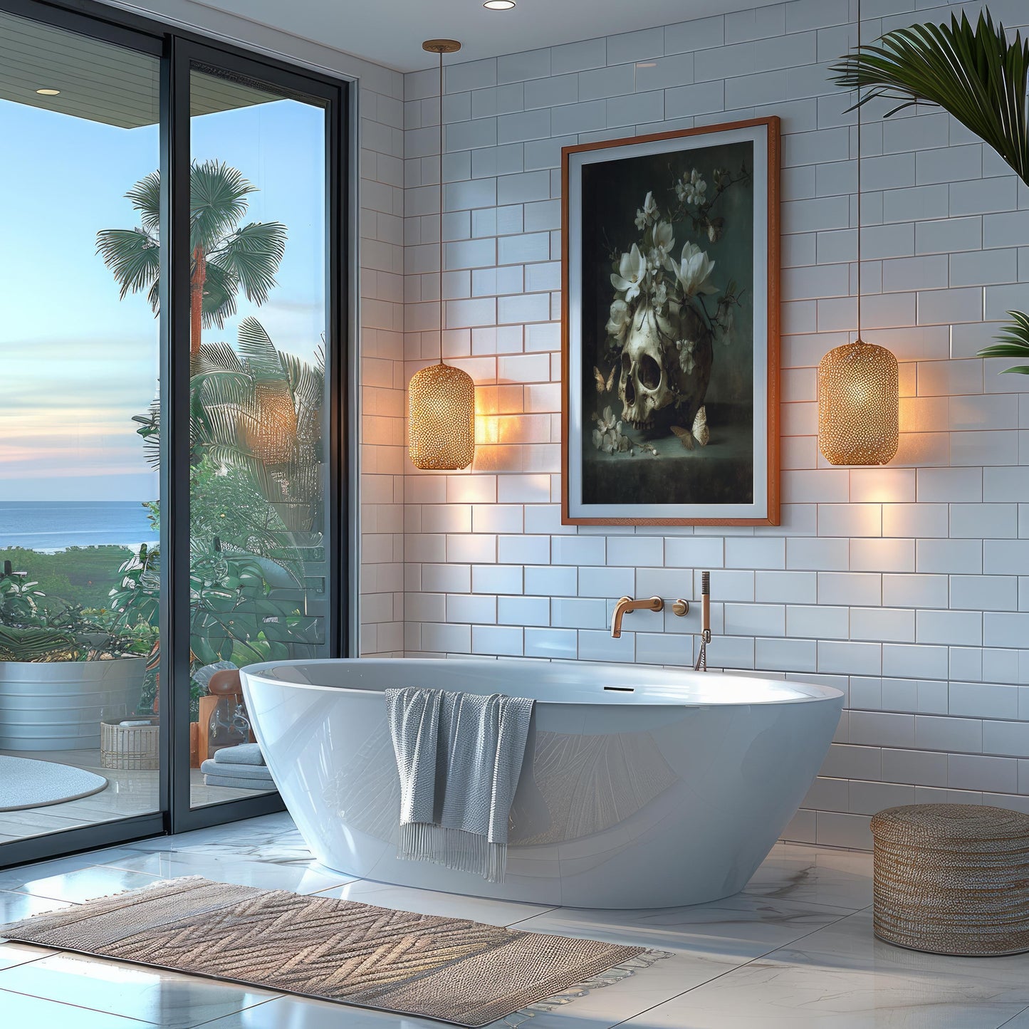 Skull with Magnolia & Butterflies