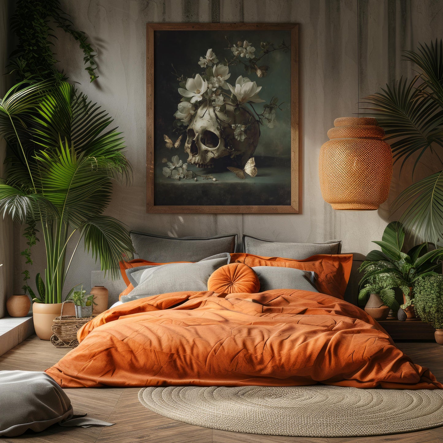 Skull with Magnolia & Butterflies