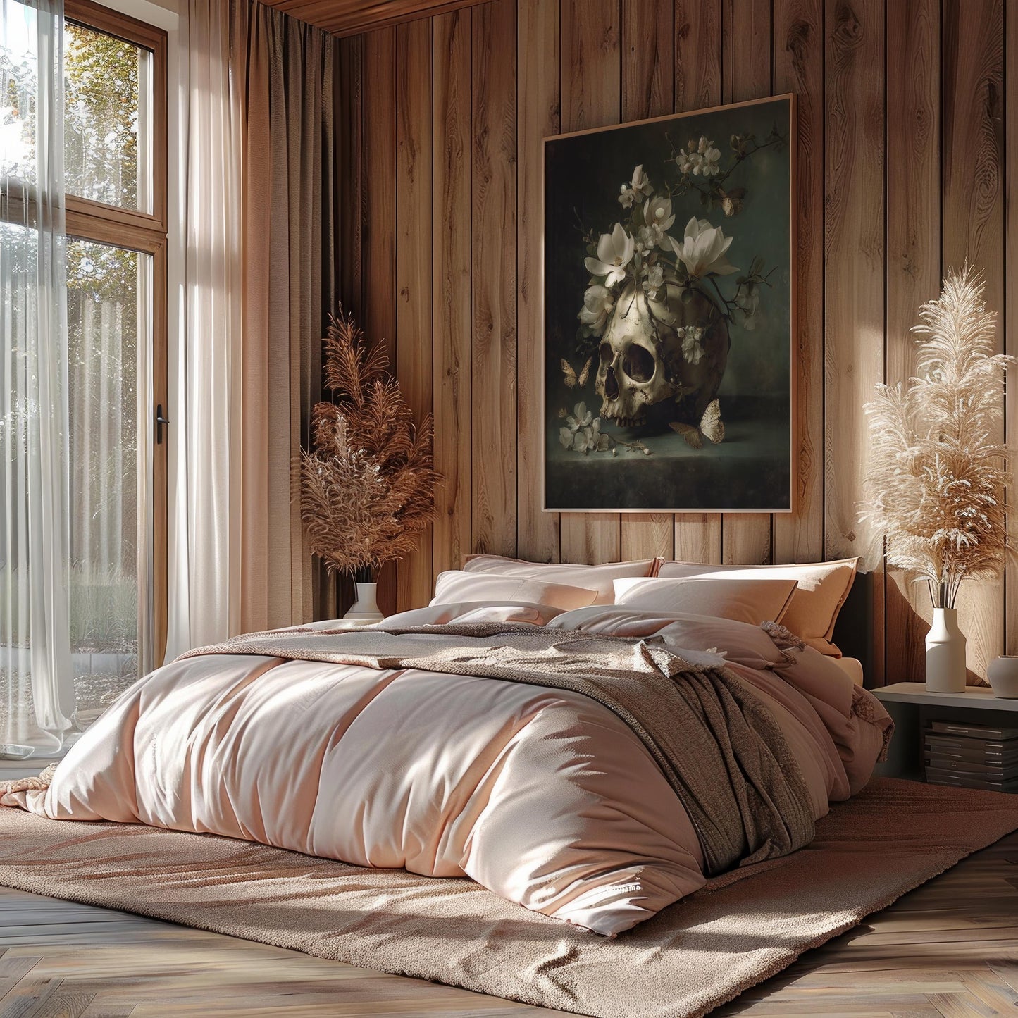 Skull with Magnolia & Butterflies