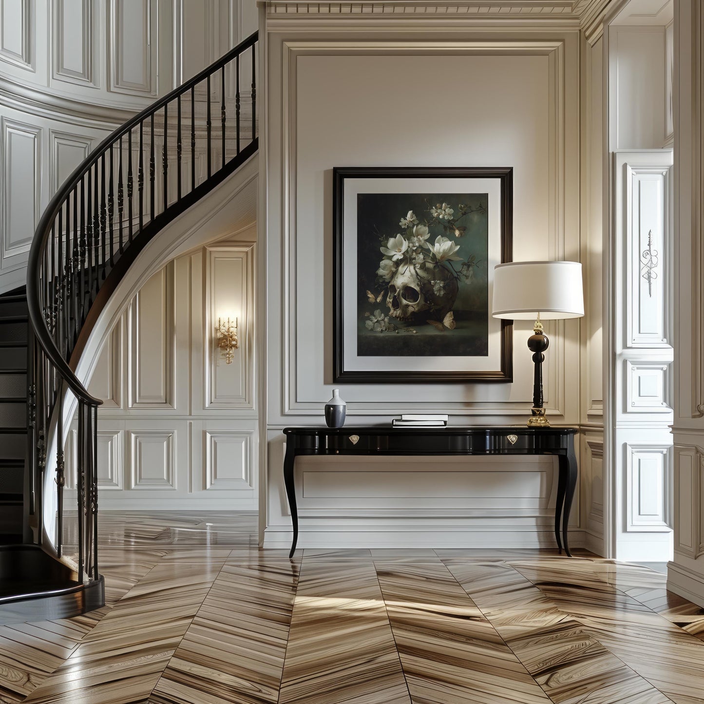 Skull with Magnolia & Butterflies