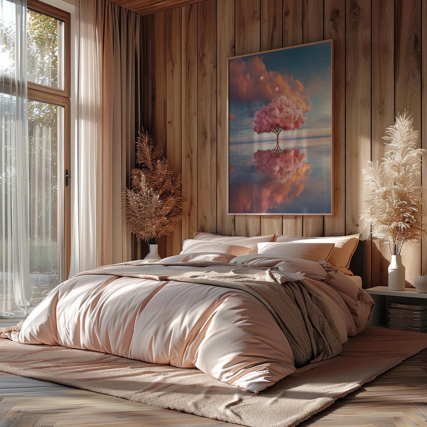 Solitary Pink Tree Reflected in Water