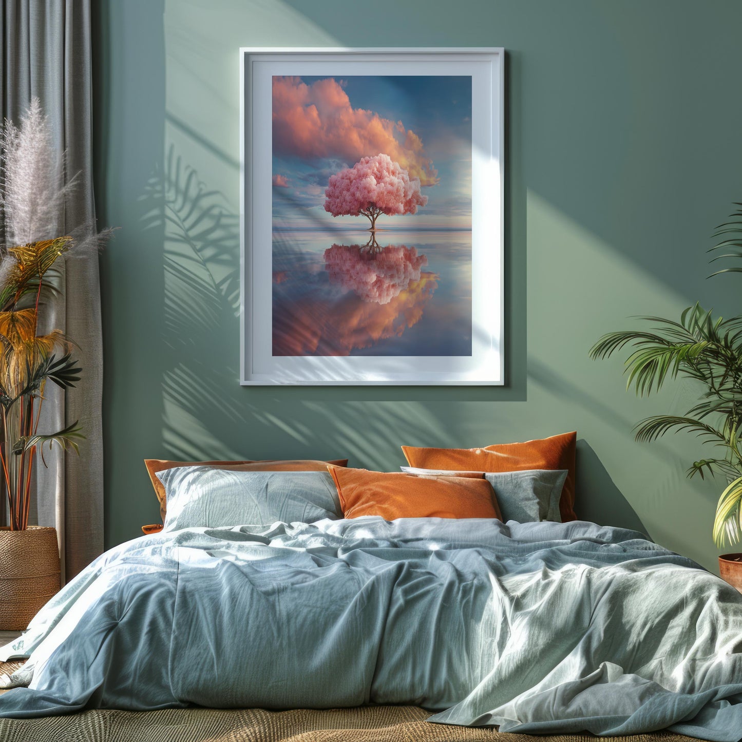 Solitary Pink Tree Reflected in Water