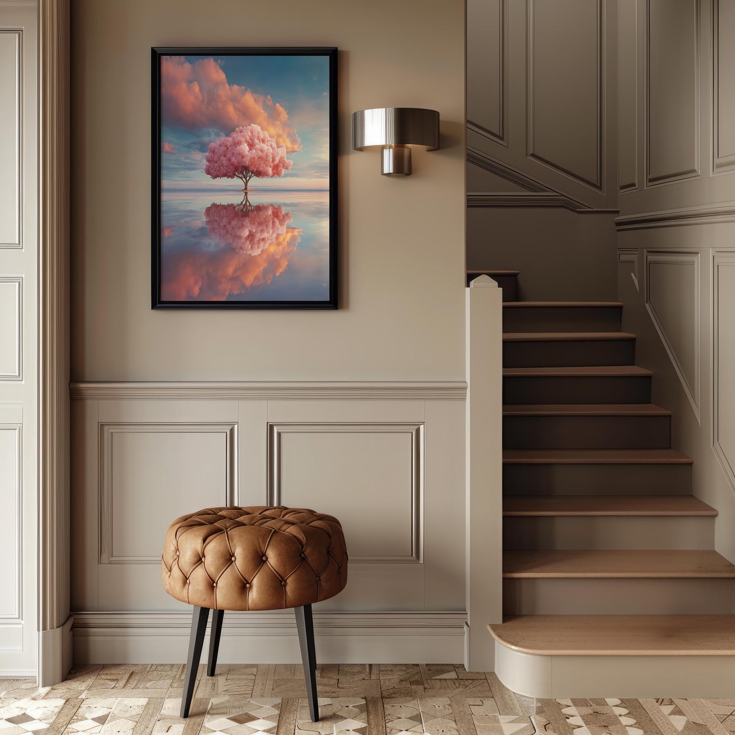 Solitary Pink Tree Reflected in Water