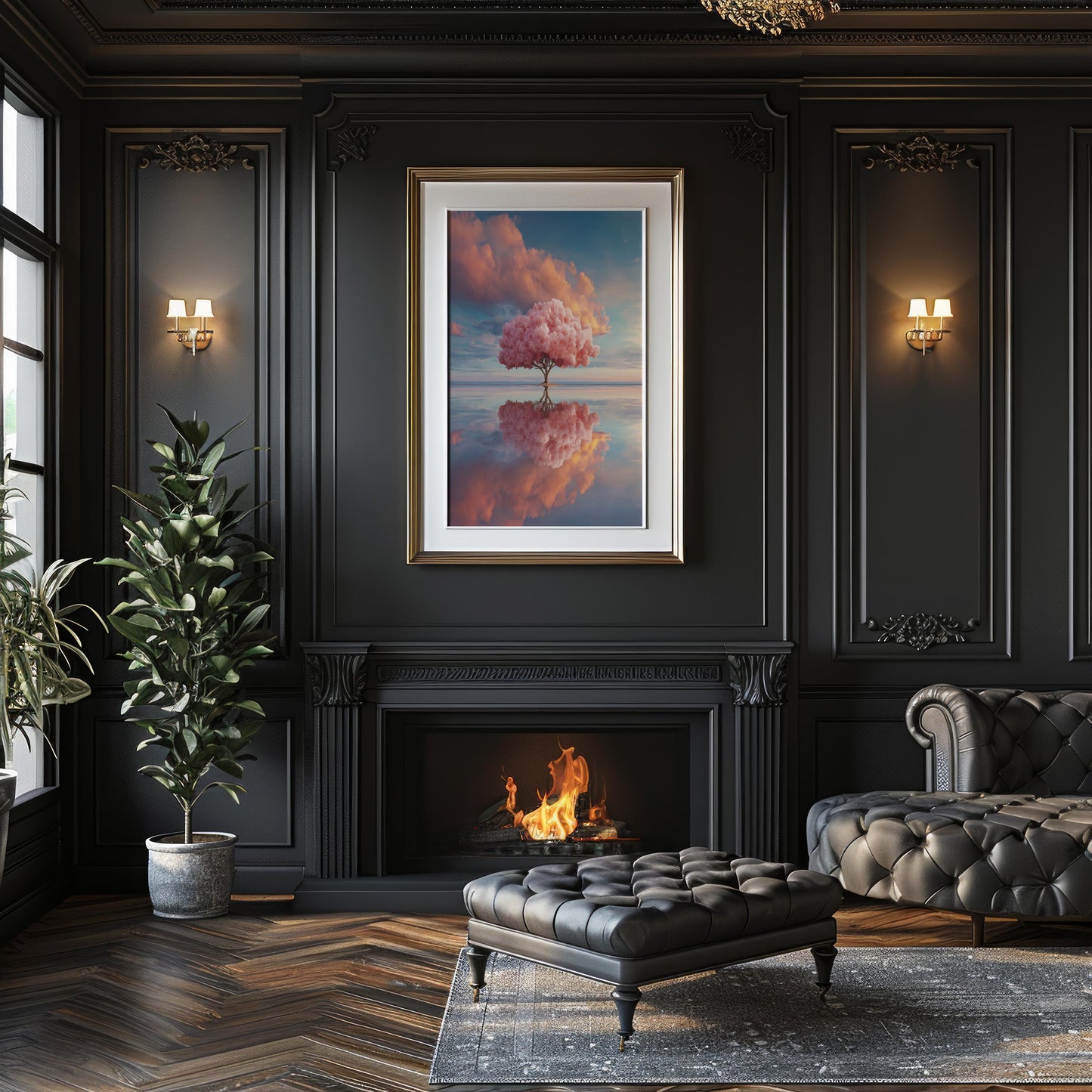 Solitary Pink Tree Reflected in Water