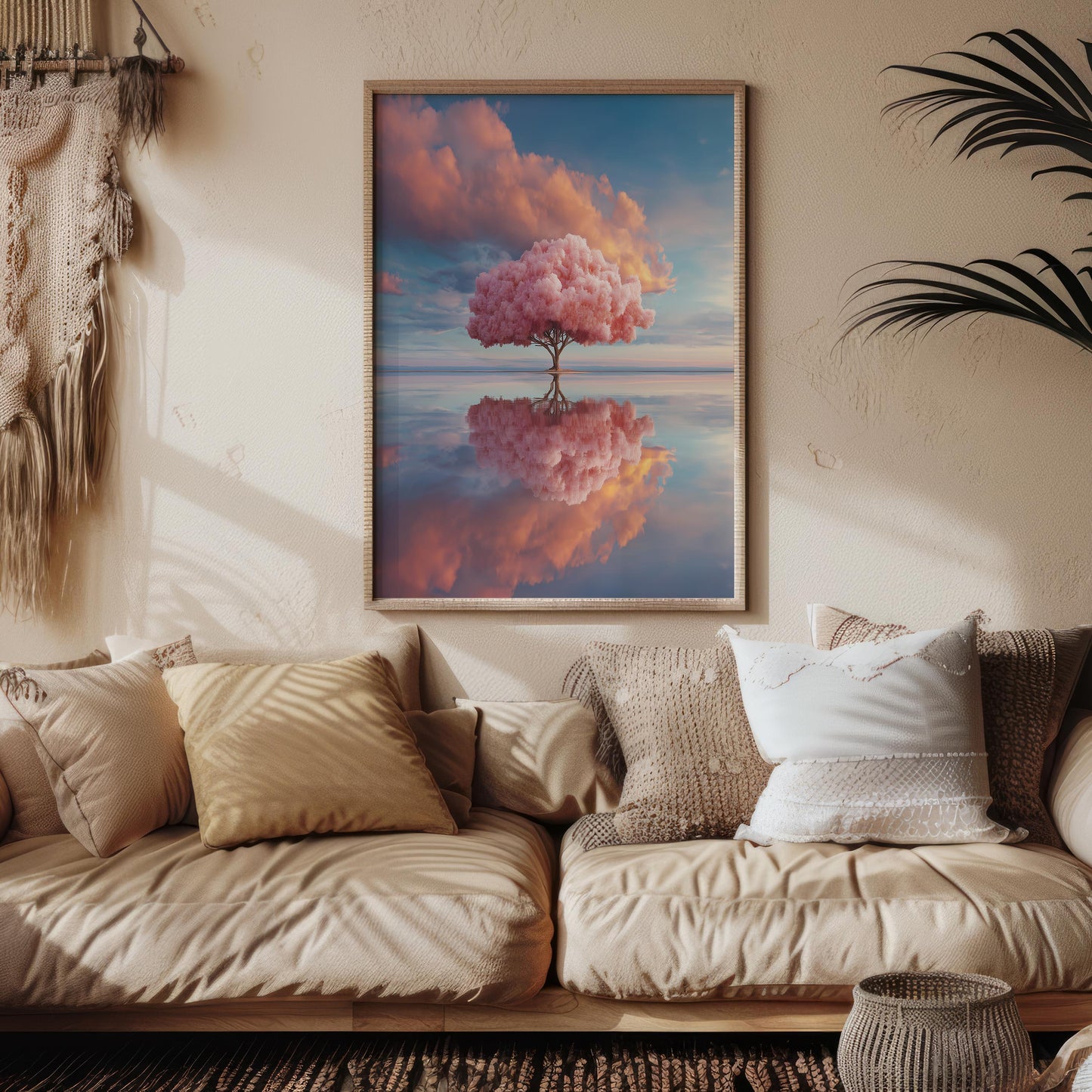 Solitary Pink Tree Reflected in Water